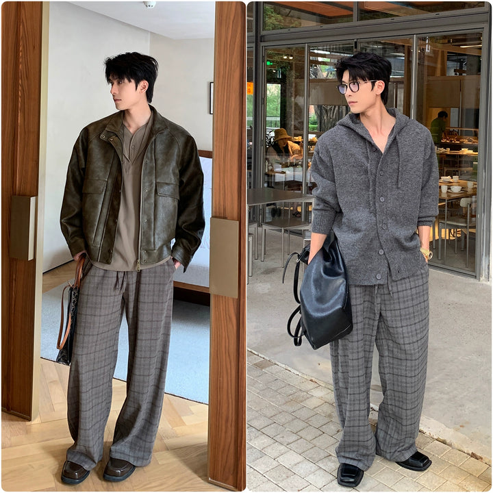 Elastic Waist Plaid Wide-Leg Pants