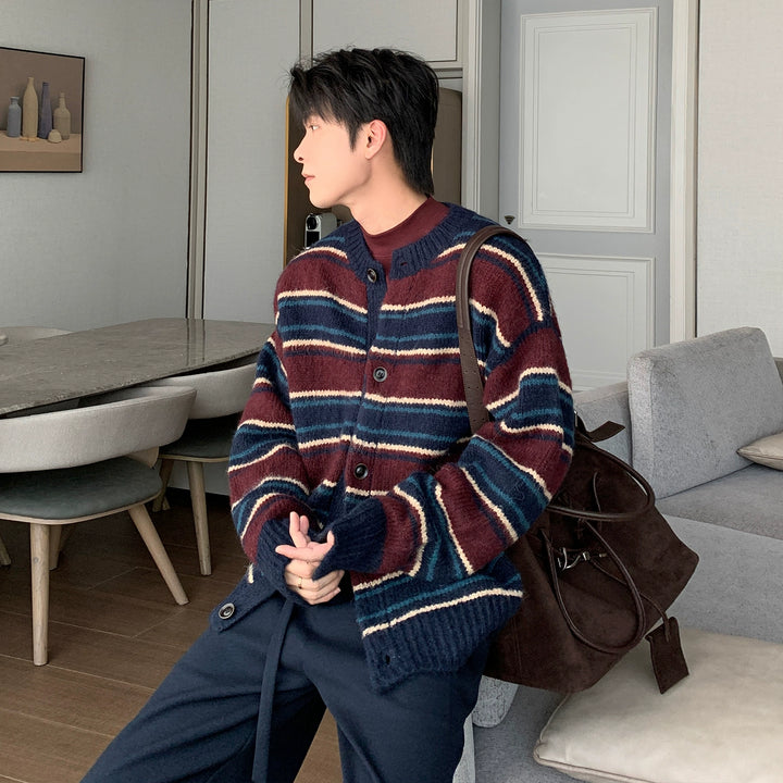 Retro Striped Knit Cardigan Sweater