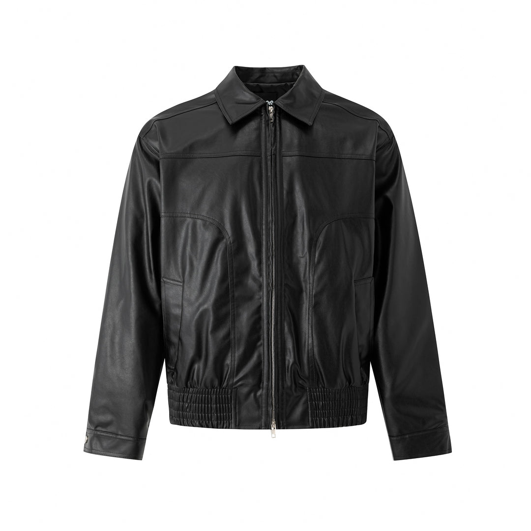 Kožená bunda s klopami volného střihu retro