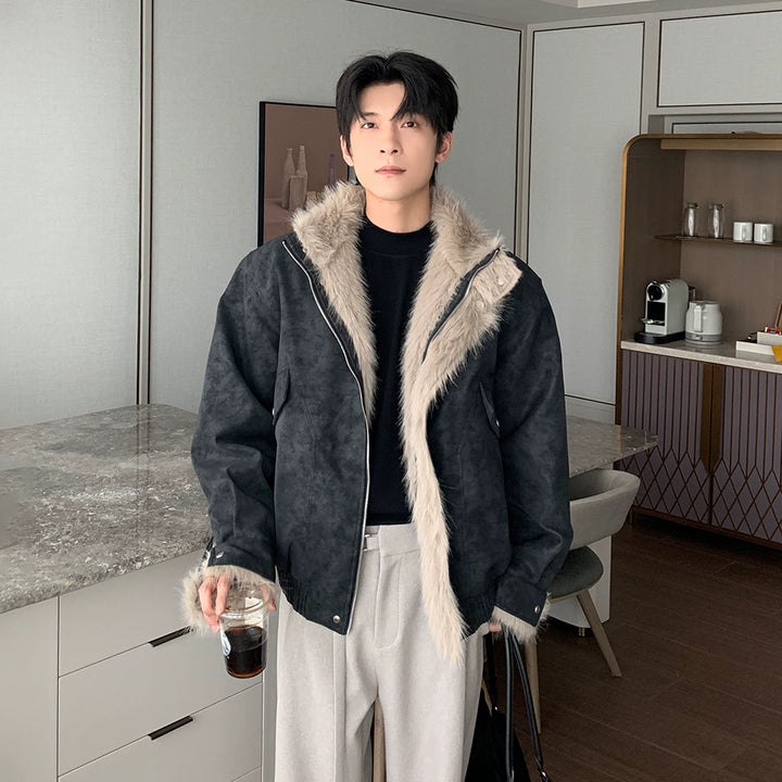 Quilted Suede Lapel Insulated Cotton Jacket