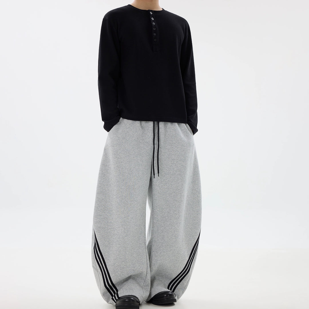 Wide-Leg Three-Stripe Fleece Sweatpants