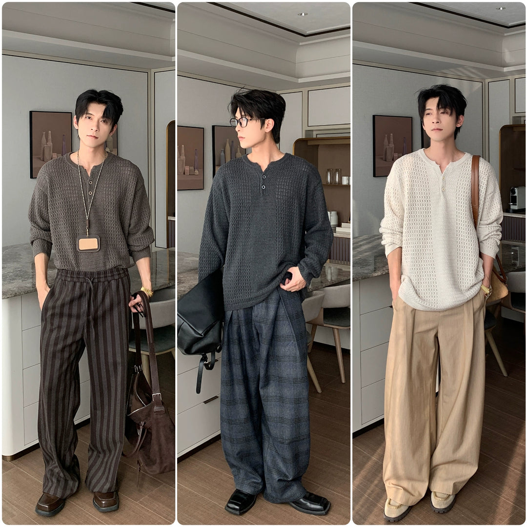 Cotton Knit Henry Collar Sweater