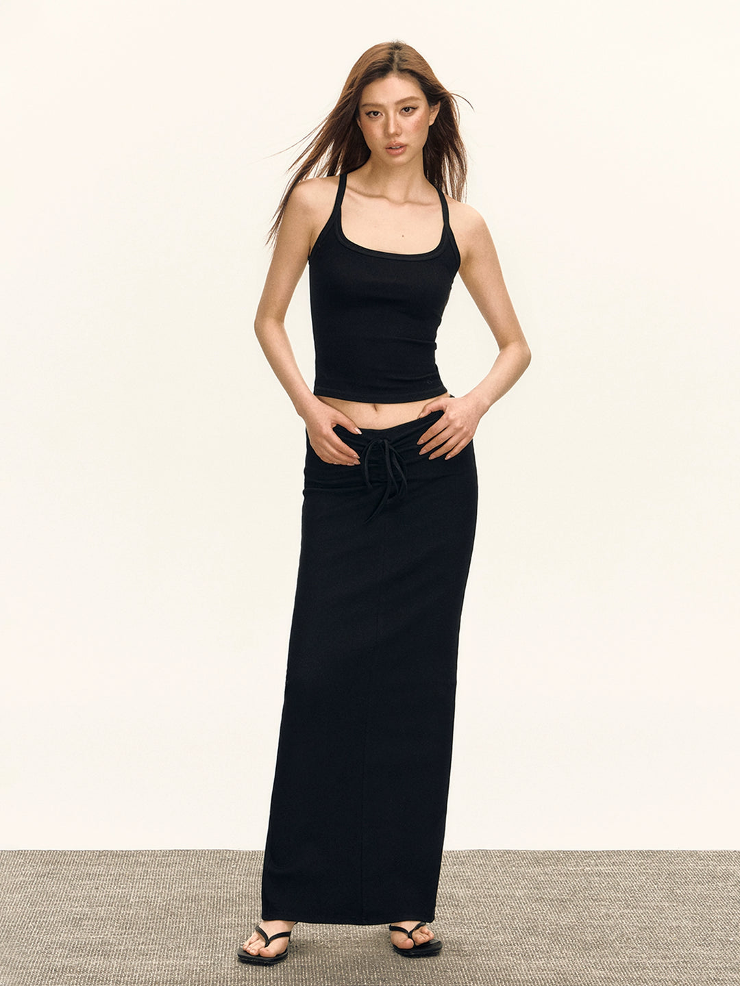 Retro Slim Drape Strikk Maxi Skjørt