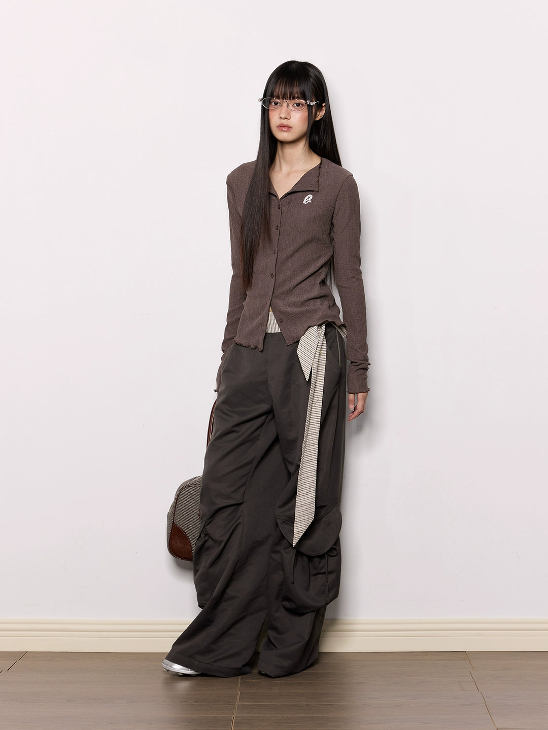 Pleated Wide-Leg Pocket Casual Pants
