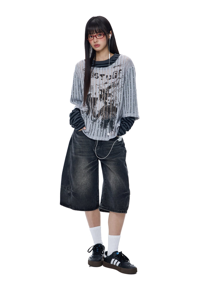 Printed Layered Long Sleeve Casual Turtleneck