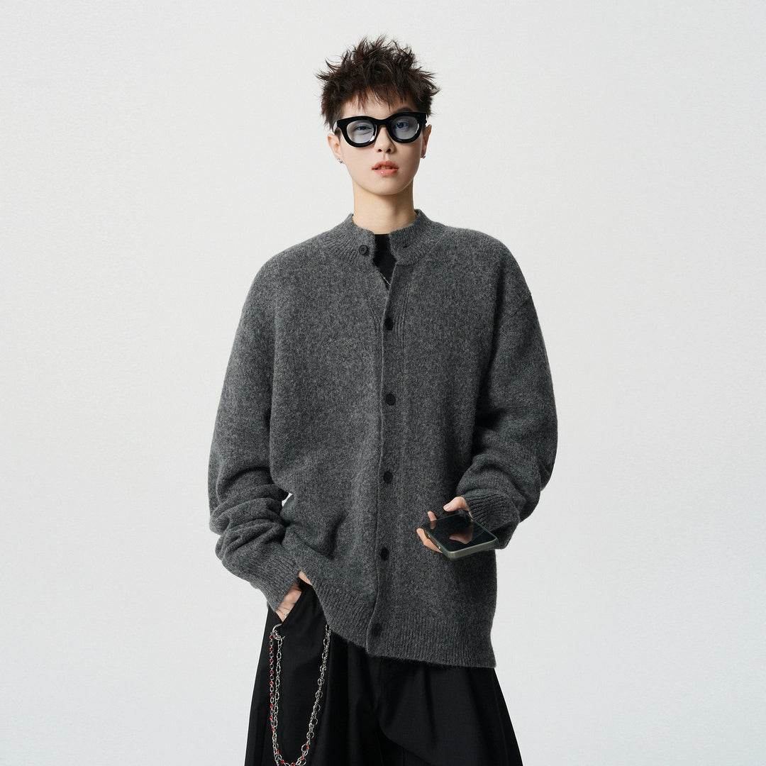 Button Stand Collar Knit Sweater