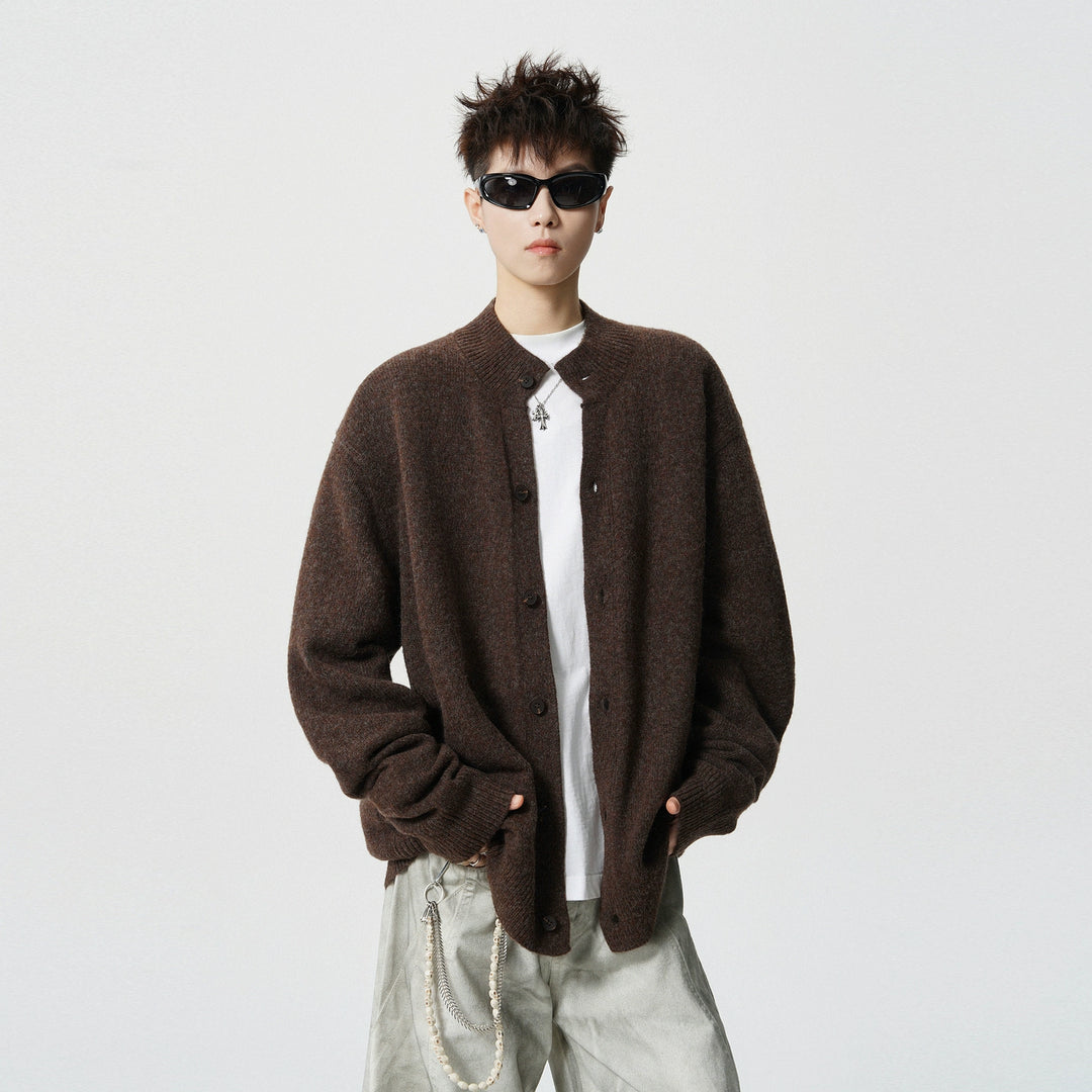 Button Stand Collar Knit Sweater