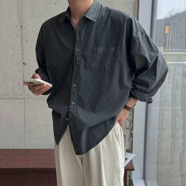 Camisa Casual de Manga Longa Larga Retro