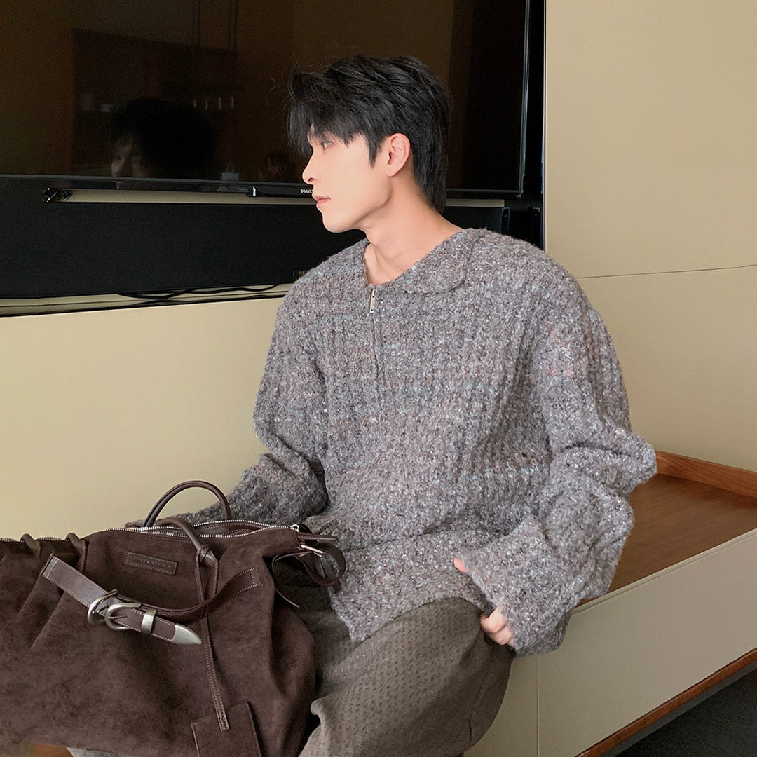 Velvet Knit Zipper Sweater