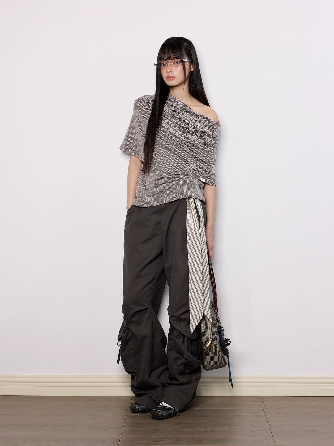 Pleated Wide-Leg Pocket Casual Pants