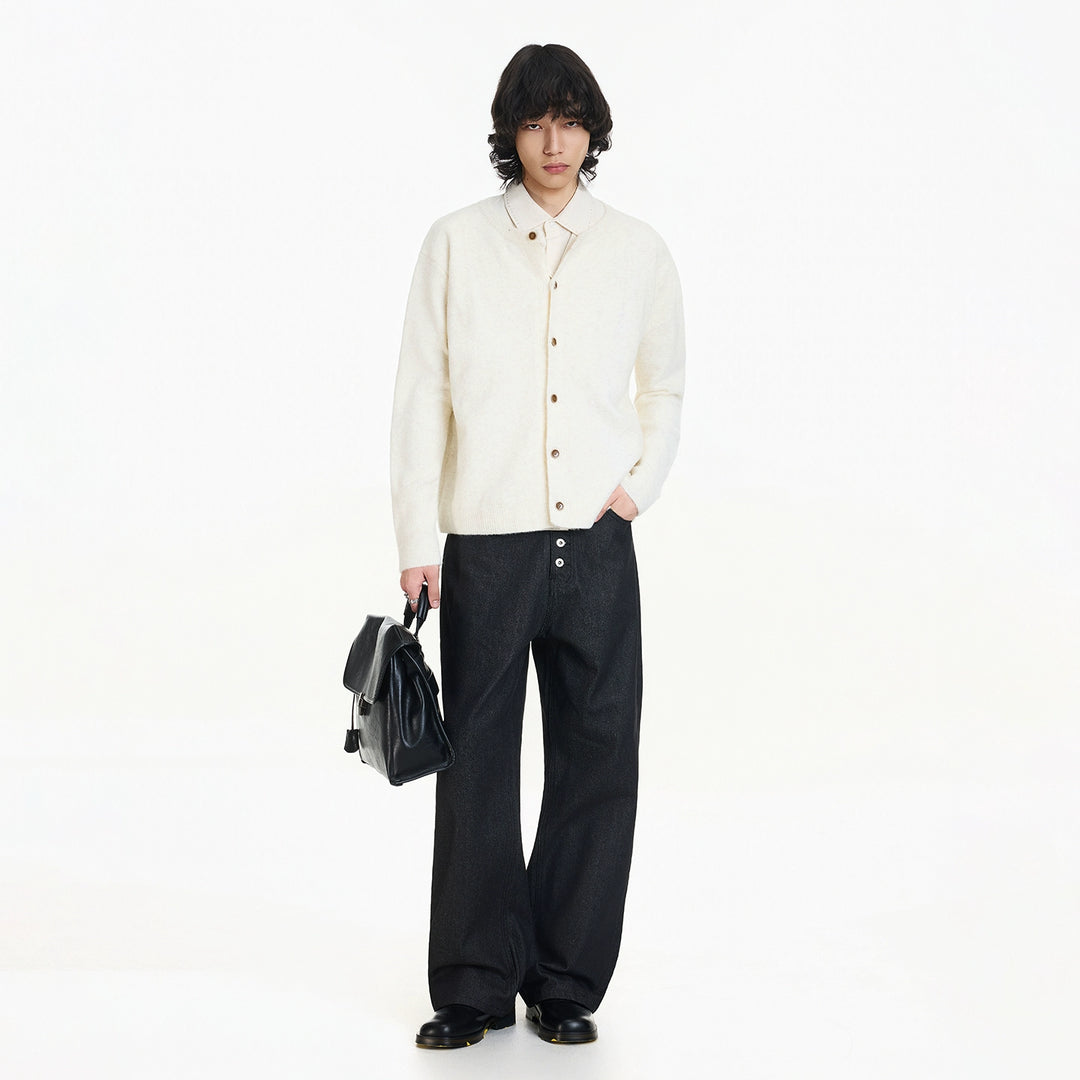 Cardigã de Tricô com Botão em Mistura de Lã