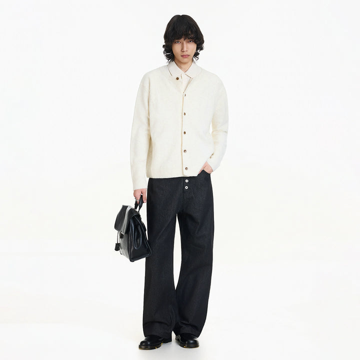 Cardigã de Tricô com Botão em Mistura de Lã