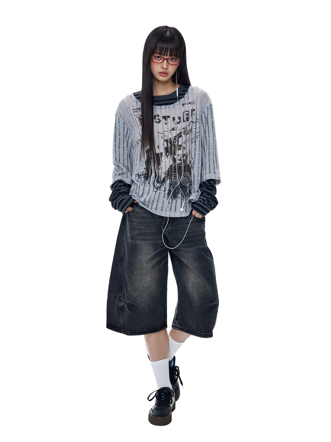 Printed Layered Long Sleeve Casual Turtleneck