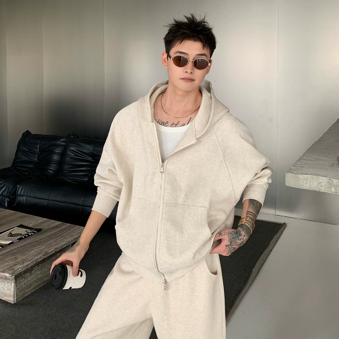 Zipper Hooded Jacket and Wide Leg Pants