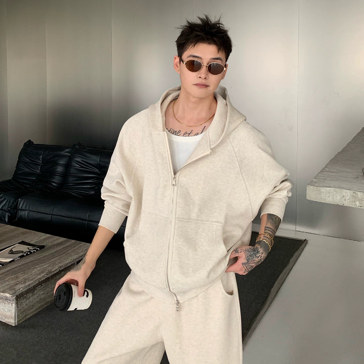 Zipper Hooded Jacket and Wide Leg Pants