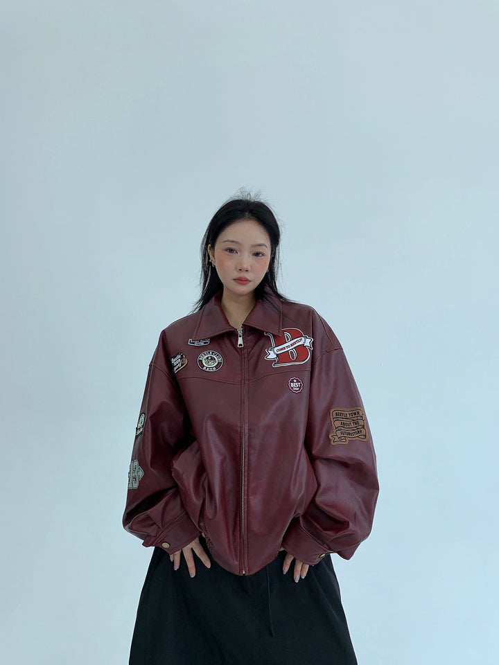Leather Embroidered Motorcycle Jacket