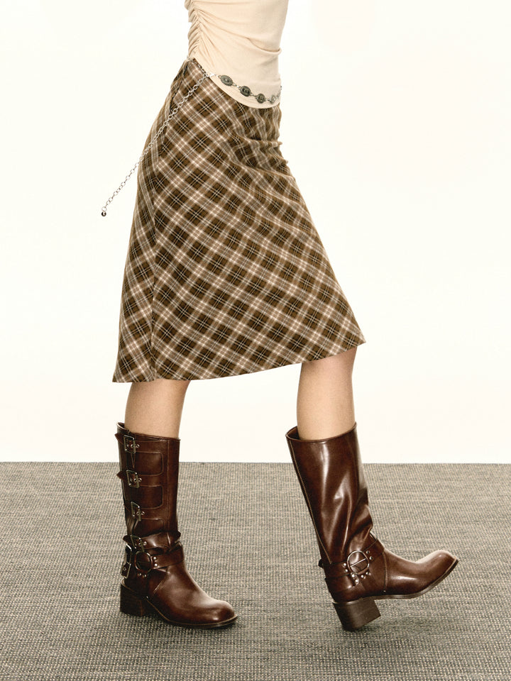 Retro Plaid Slim Fit Skirt