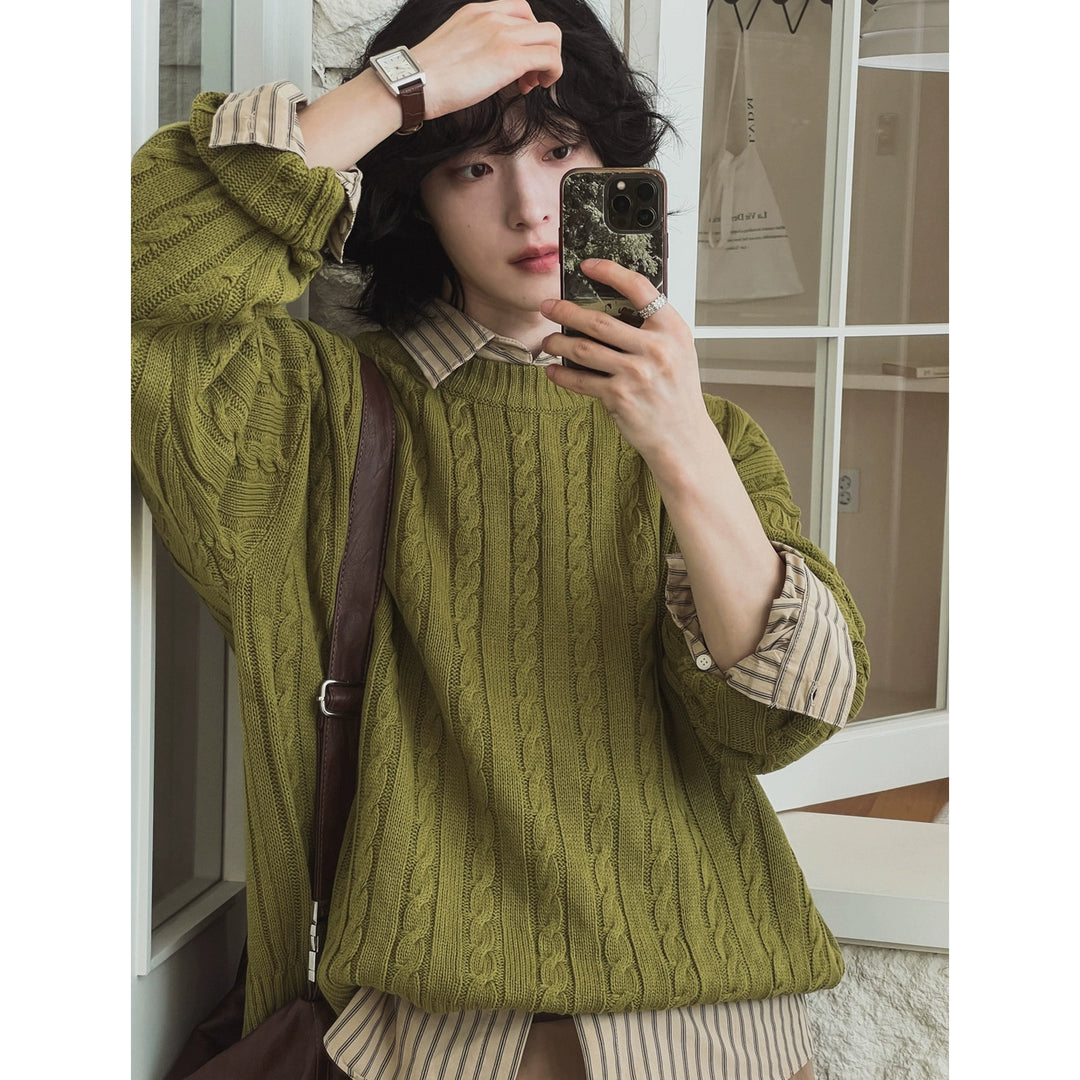 Retro zkroucený pletený svetr s kulatým výstřihem