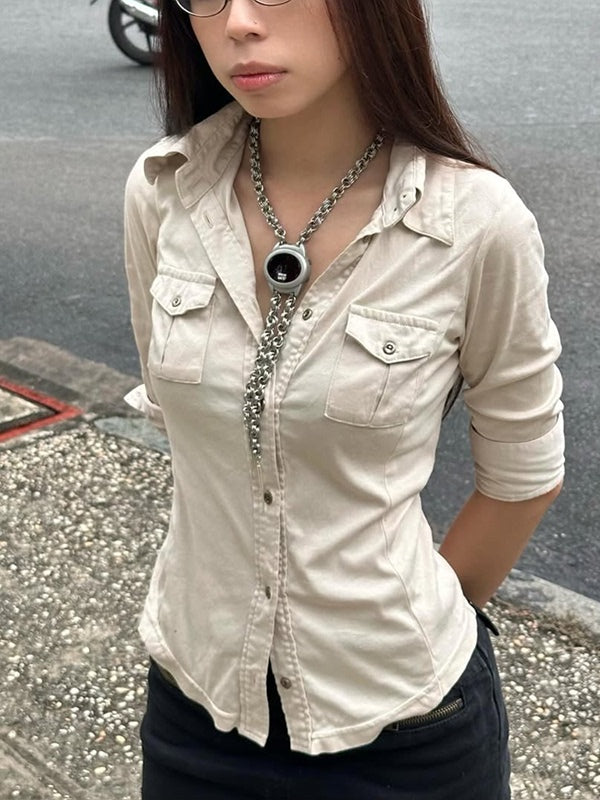 Polo Collar V-Neck Slim Fit Shirt