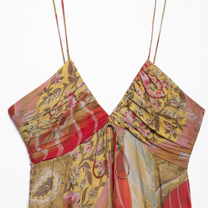 فستان ميدي مزخرف بأشرطة سباغيتي