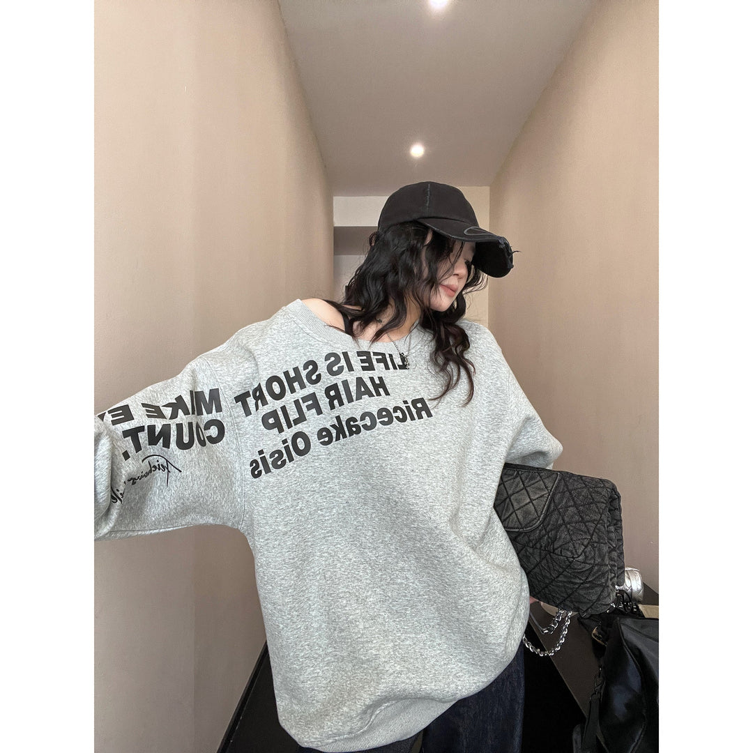 Oversized Graphic Off-Shoulder Hoodie