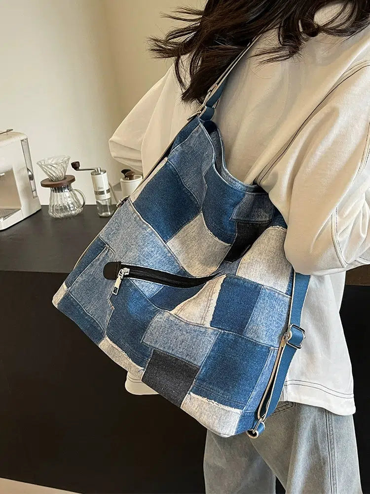 Patchwork Check Drawstring Backpack