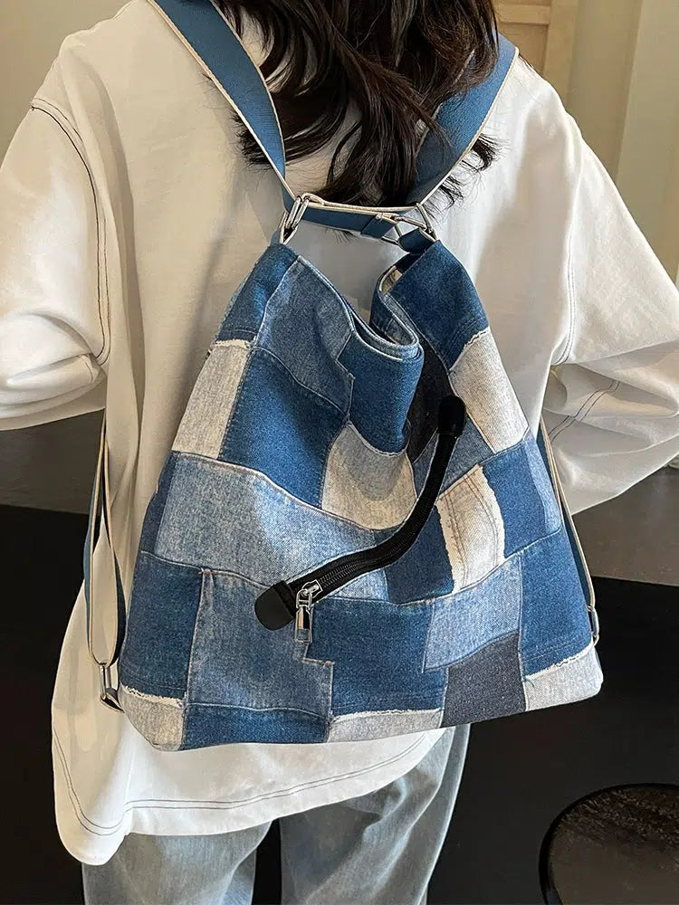 Patchwork Check Drawstring Backpack