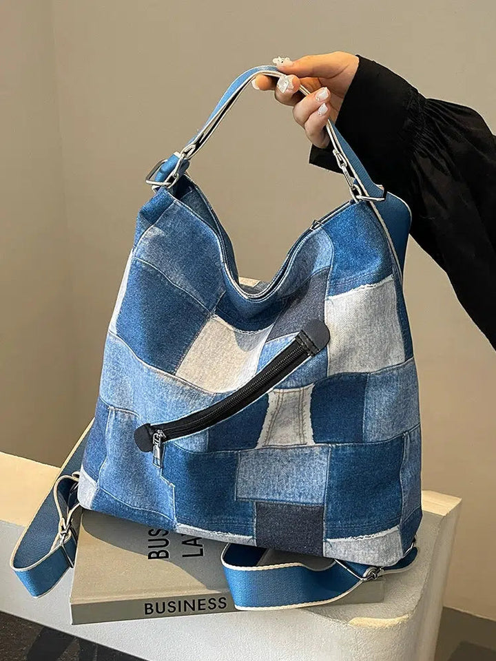 Patchwork Check Drawstring Backpack