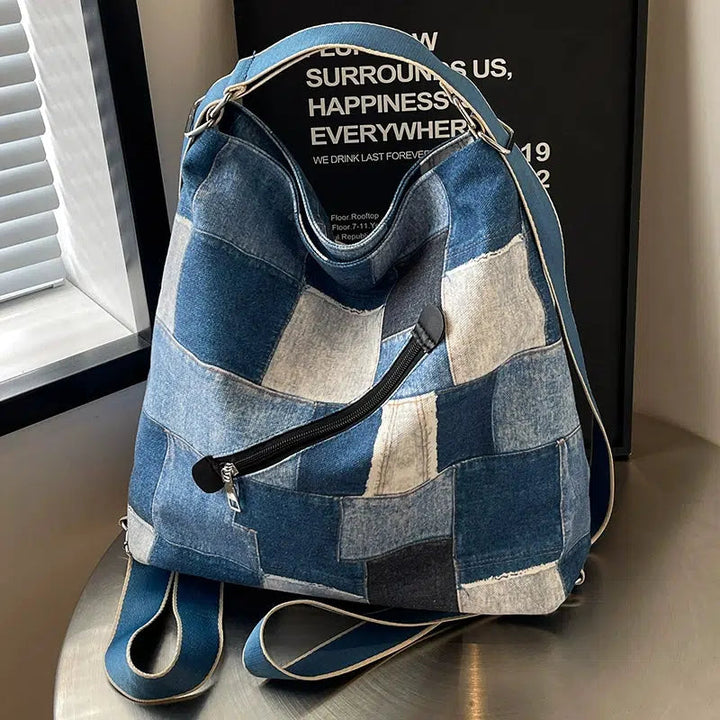 Patchwork Check Drawstring Backpack