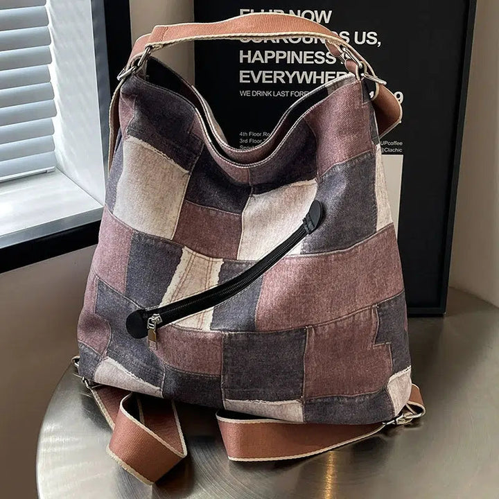 Patchwork Check Drawstring Backpack