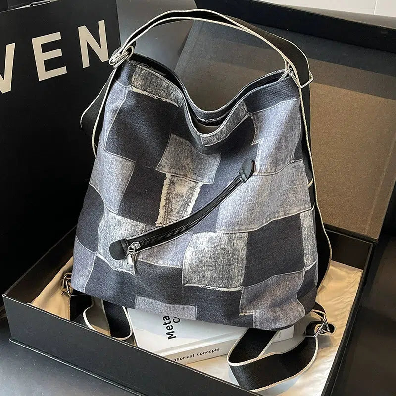 Patchwork Check Drawstring Backpack