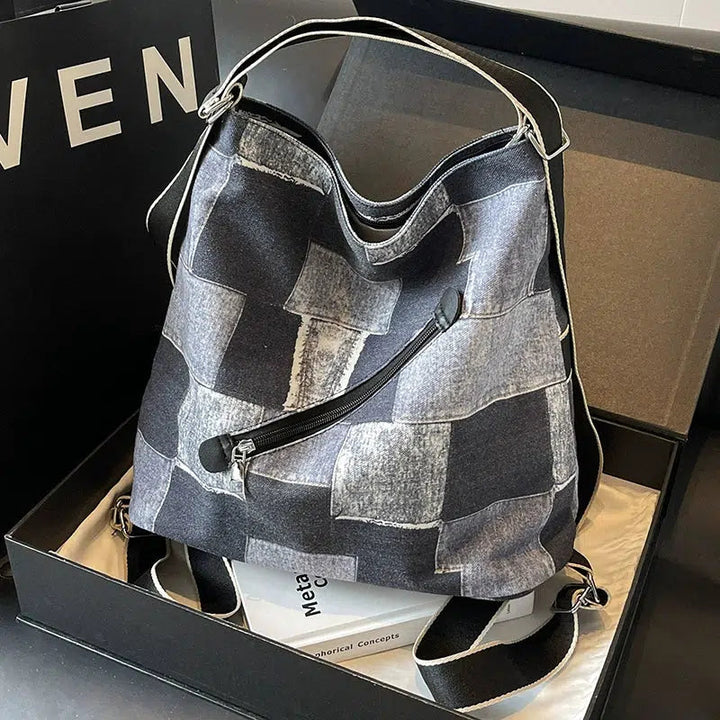 Patchwork Check Drawstring Backpack