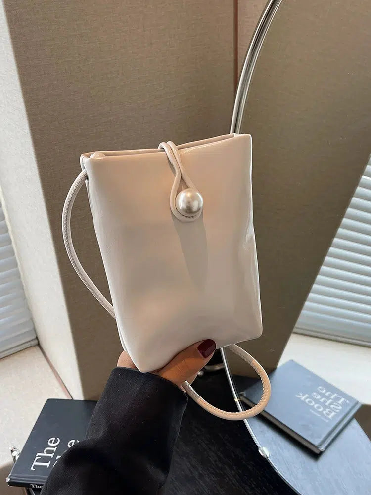 Pearl Button Leather Mobile Phone Bag
