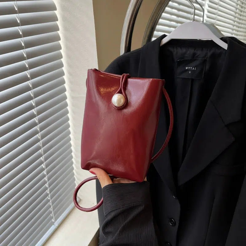 Pearl Button Leather Mobile Phone Bag
