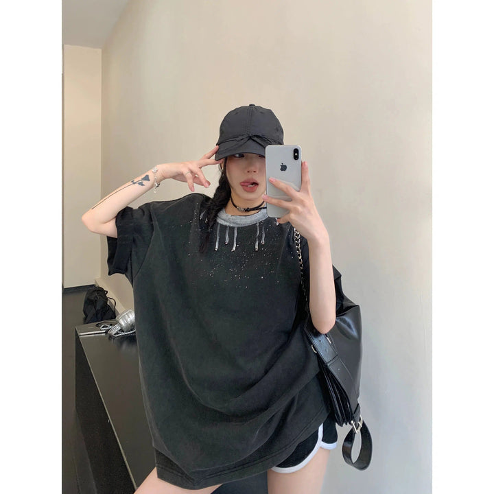 Pearl Embellished Spray Paint T-Shirt