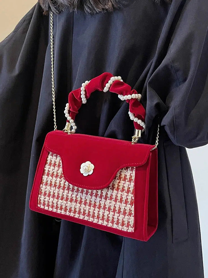 Pearl Handle Houndstooth Square Bag