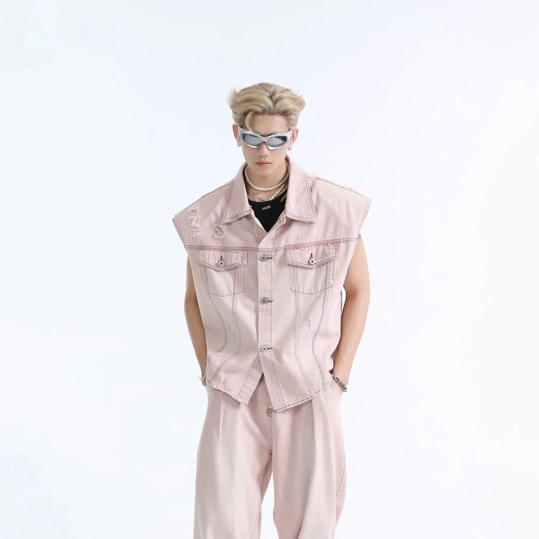 Pink Sleeveless Denim Jacket