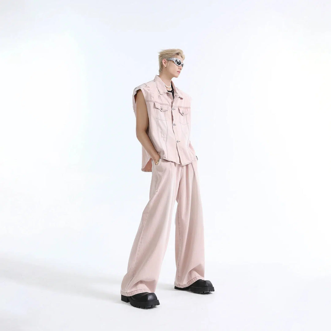 Pink Sleeveless Denim Jacket