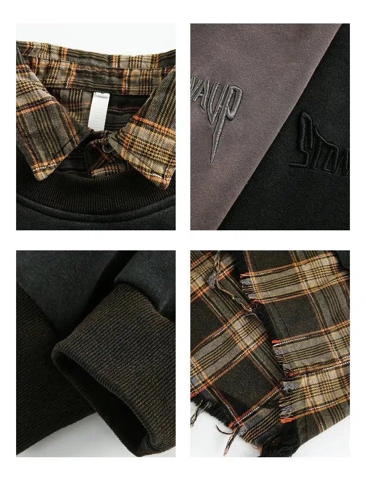 Plaid Patchwork Ripped Sweatshirt