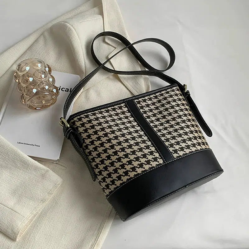Plush Accessory Houndstooth Bucket Bag