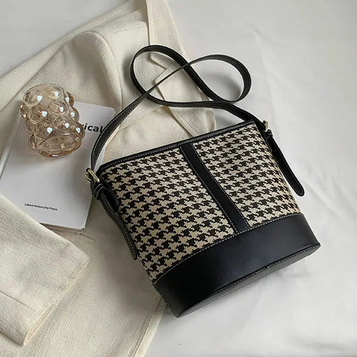 Plush Accessory Houndstooth Bucket Bag