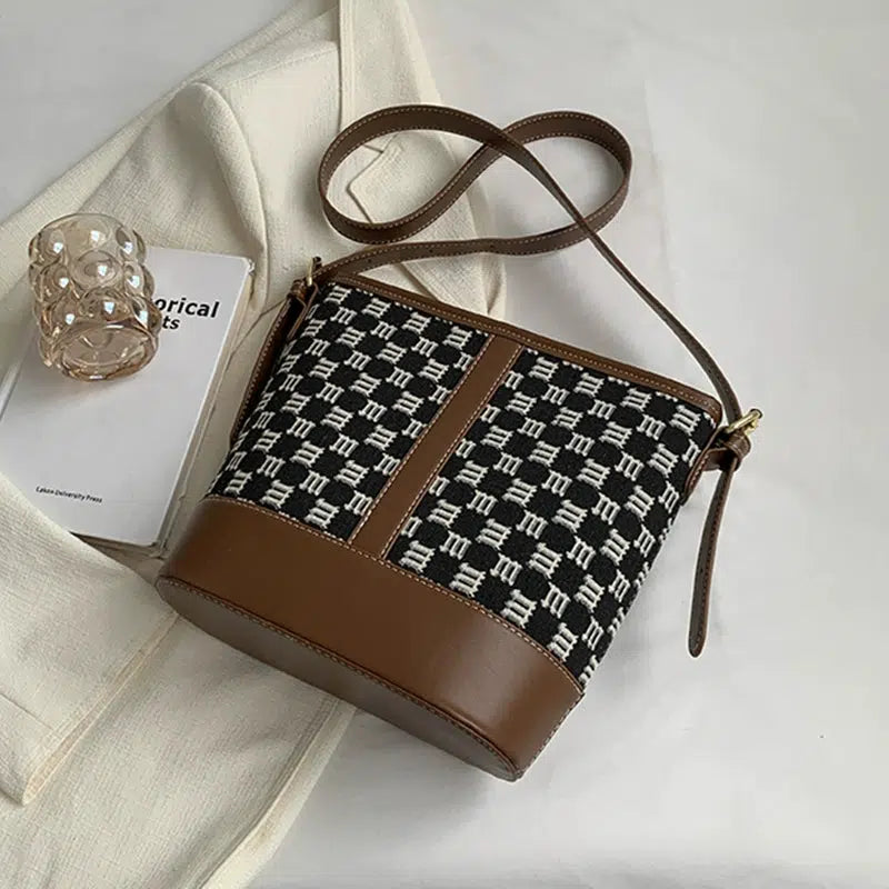 Plush Accessory Houndstooth Bucket Bag