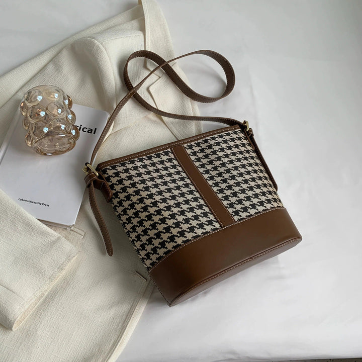 Plush Accessory Houndstooth Bucket Bag
