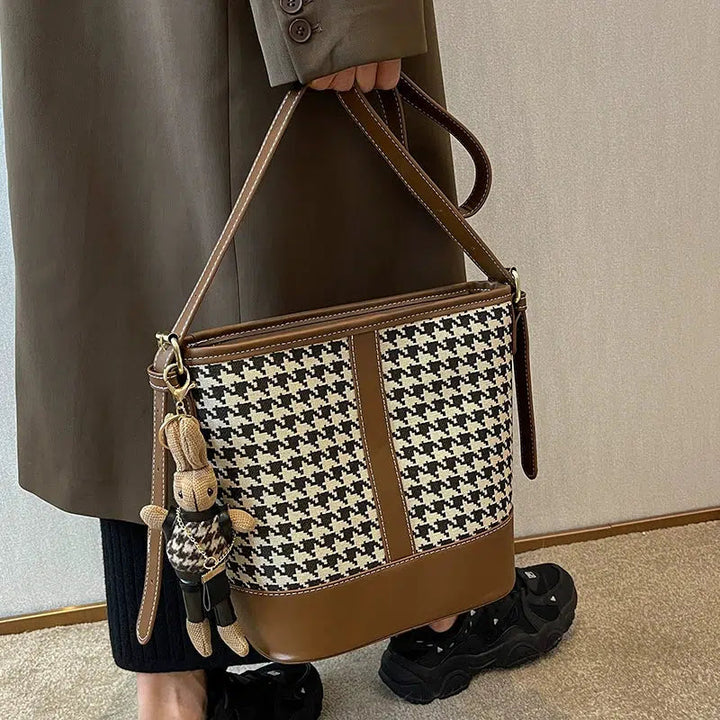Plush Accessory Houndstooth Bucket Bag