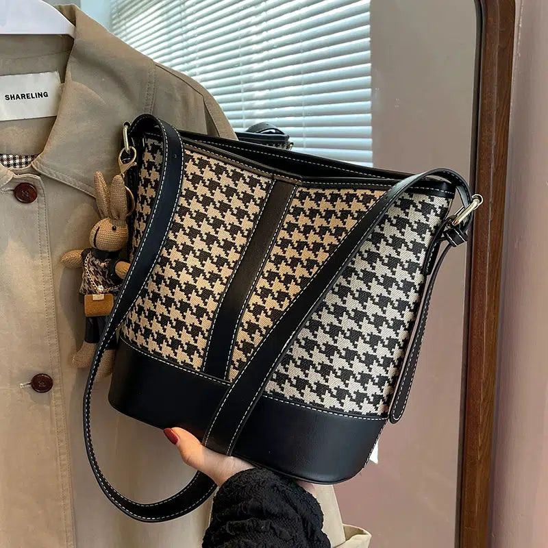 Plush Accessory Houndstooth Bucket Bag