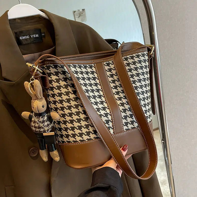 Plush Accessory Houndstooth Bucket Bag