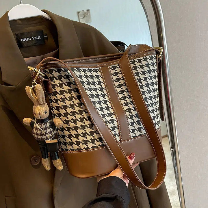 Plush Accessory Houndstooth Bucket Bag