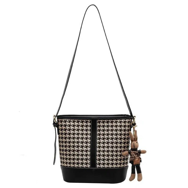 Plush Accessory Houndstooth Bucket Bag