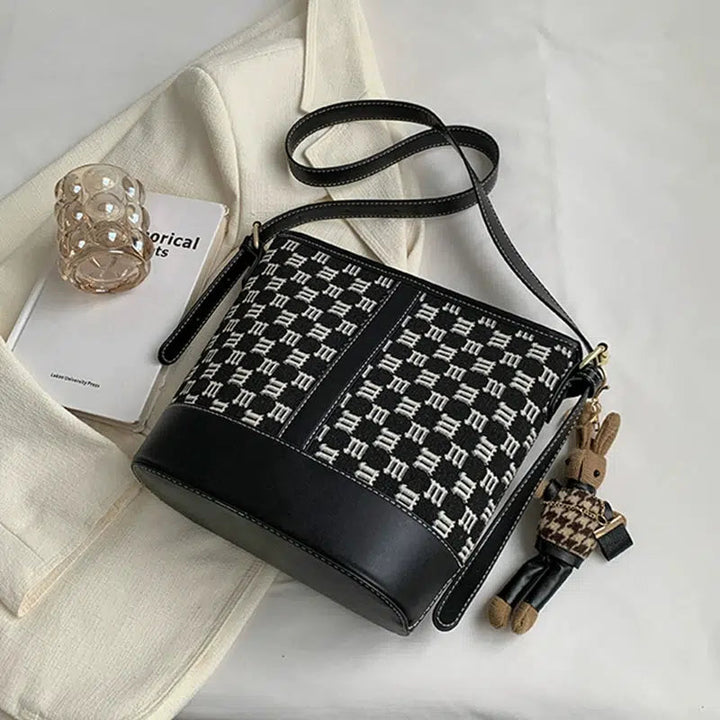 Plush Accessory Houndstooth Bucket Bag