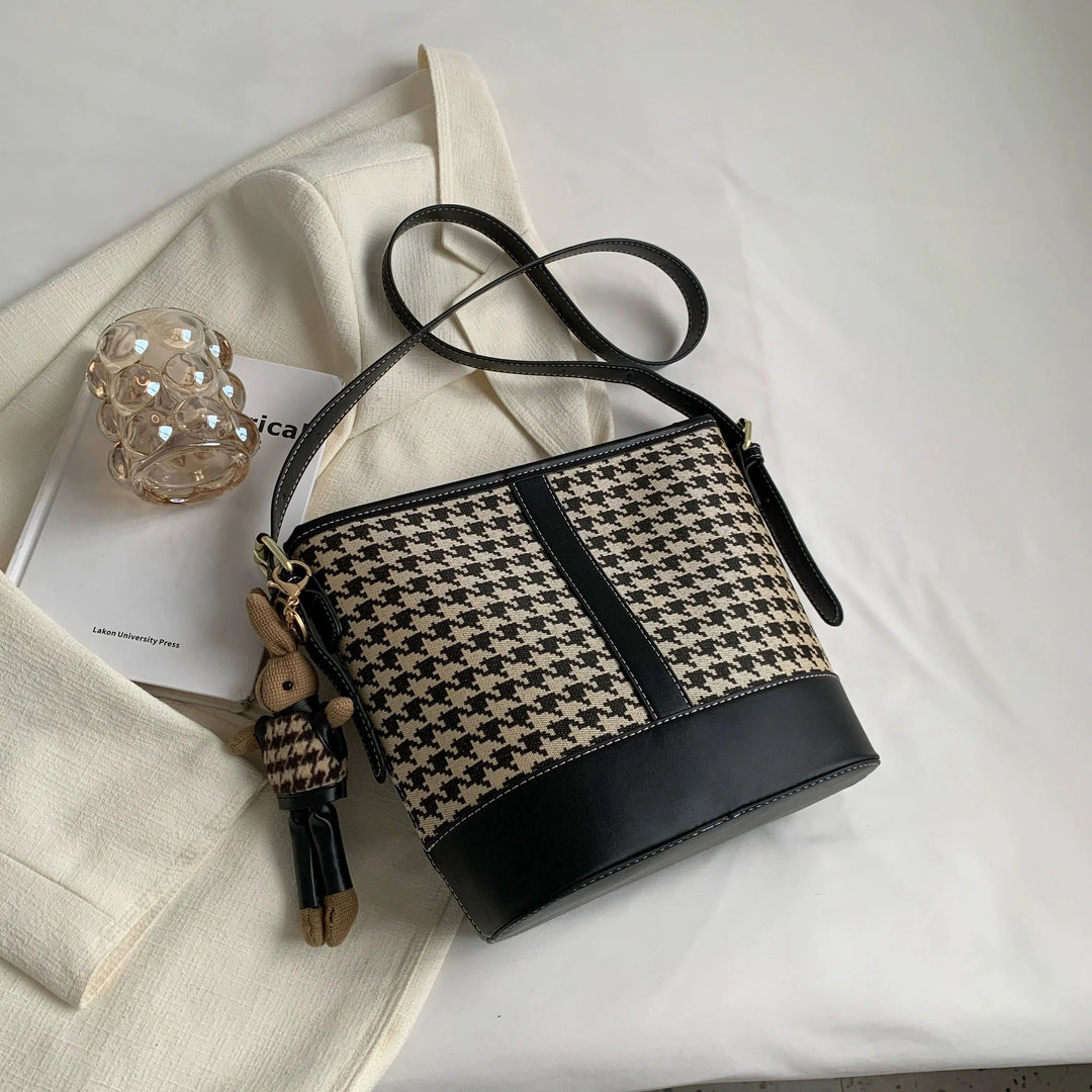 Plush Accessory Houndstooth Bucket Bag